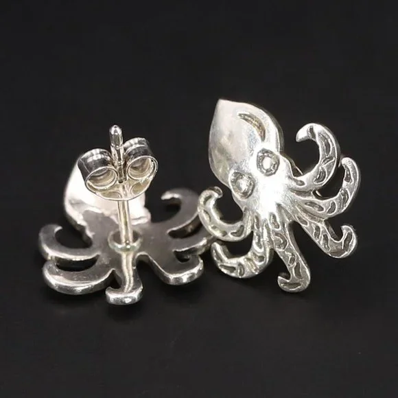 Vintage Sterling Silver Octopus Post Earrings - SIGNED - Picture 4 of 5